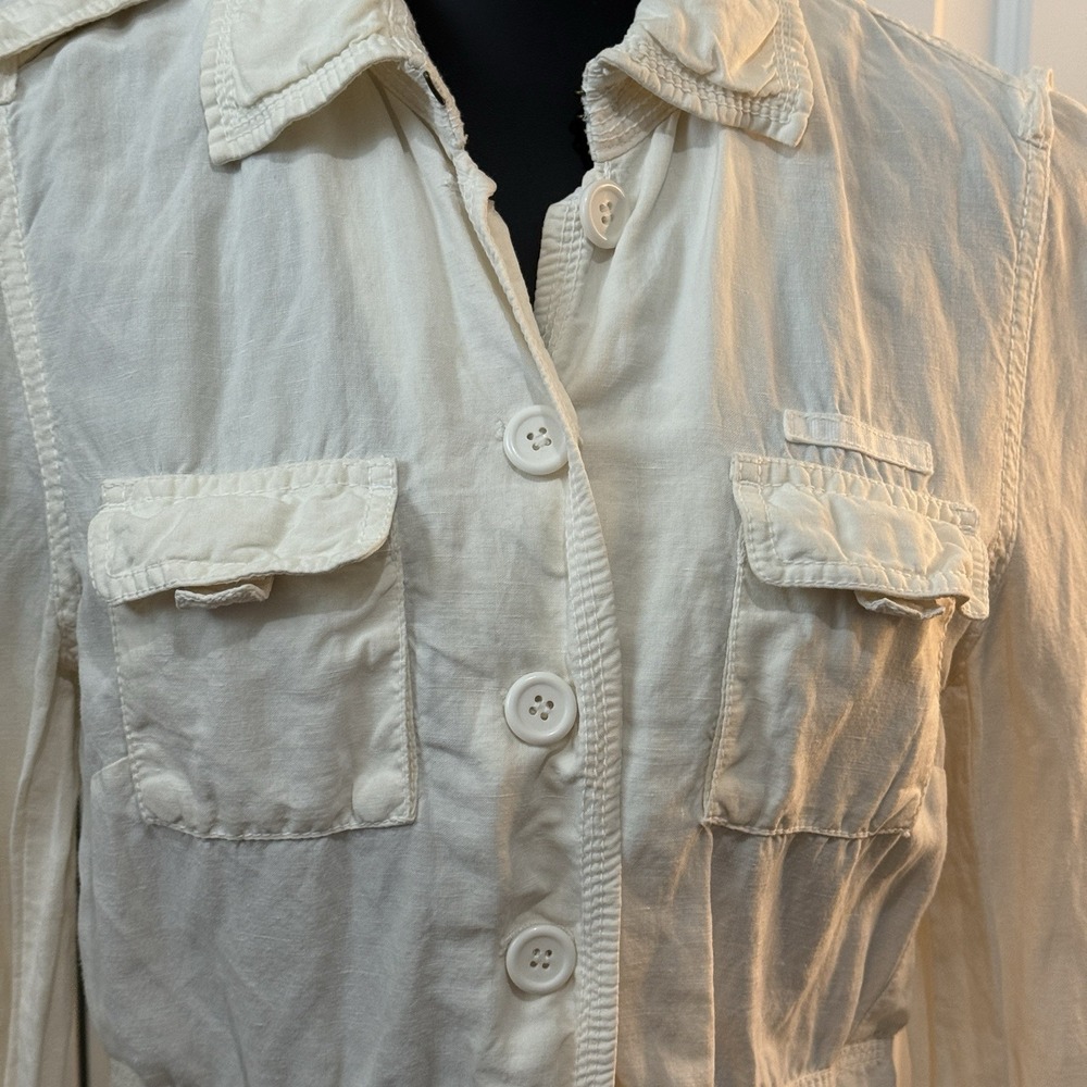 J Crew Utility Jacket Size M Ivory‎ Linen Silk Long Sleeve Button Up Cargo Y2K - Picture 3 of 8